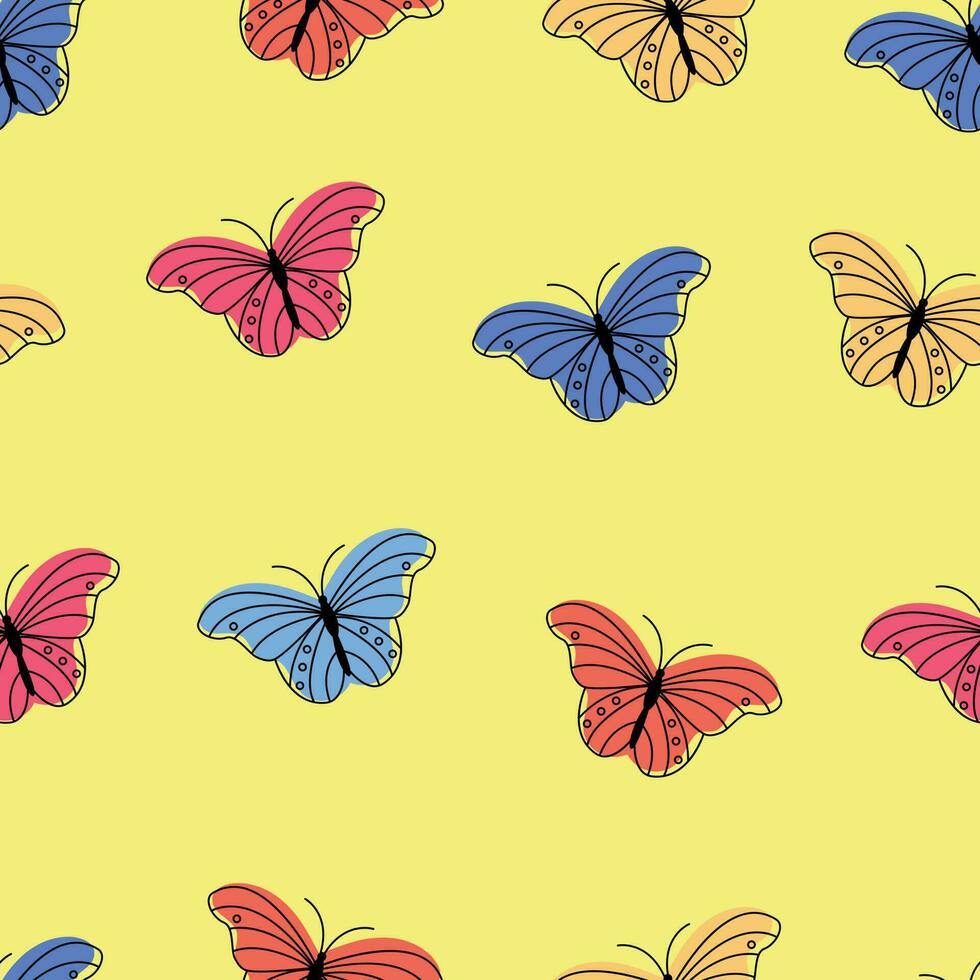 fofa desatado padronizar colorida borboletas. fundo. vetor ilustração.