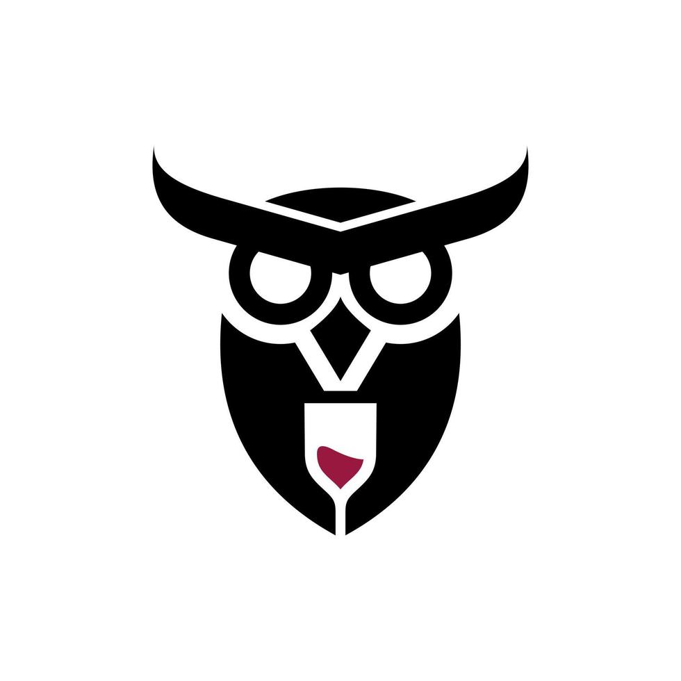 animal coruja pássaro com vinho vidro moderno logotipo vetor