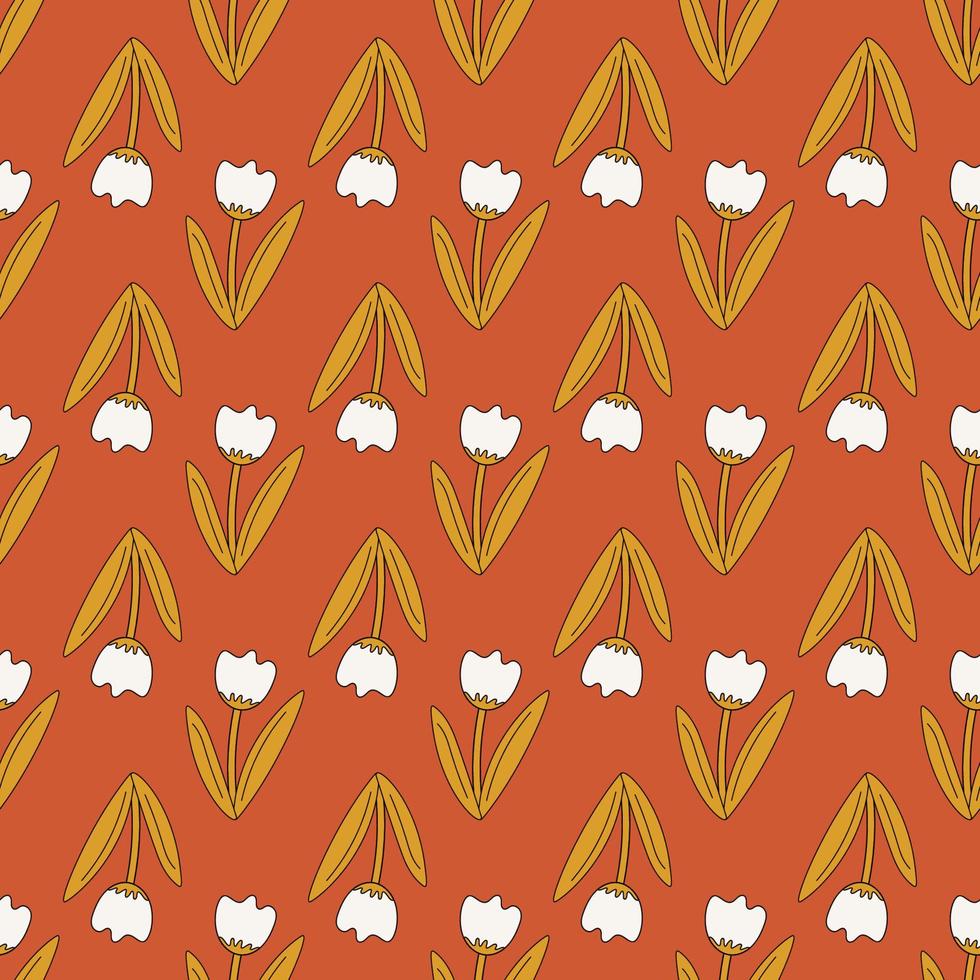 groovy flores floral desatado padronizar. tulipa. retro desenho animado estilo. desenhado à mão vetor ilustração. hippie Projeto.