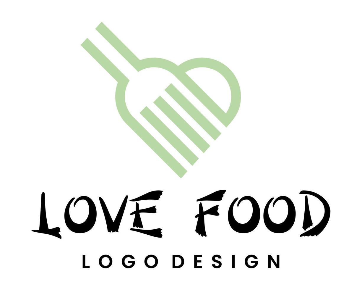 Comida talheres símbolo e coração ícone logotipo Projeto. vetor
