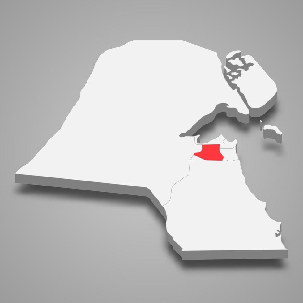 farwaniya região localização dentro Kuwait 3d mapa vetor