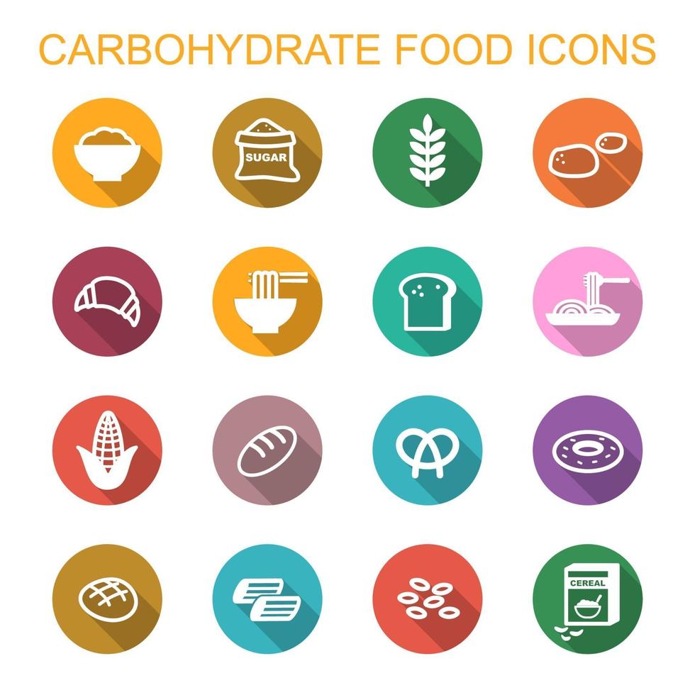 ícones de sombra longa de alimentos carboidratos vetor