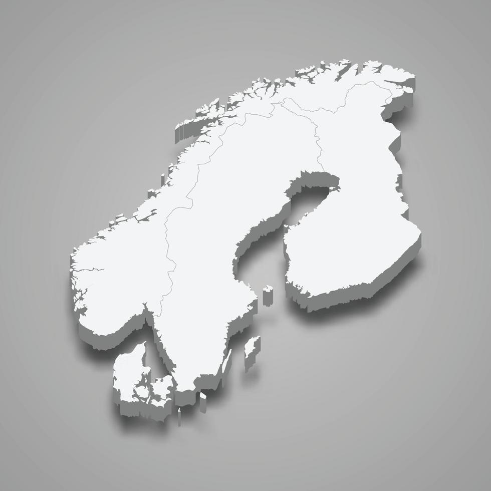 3d isométrico mapa do Escandinávia região, isolado com sombra vetor