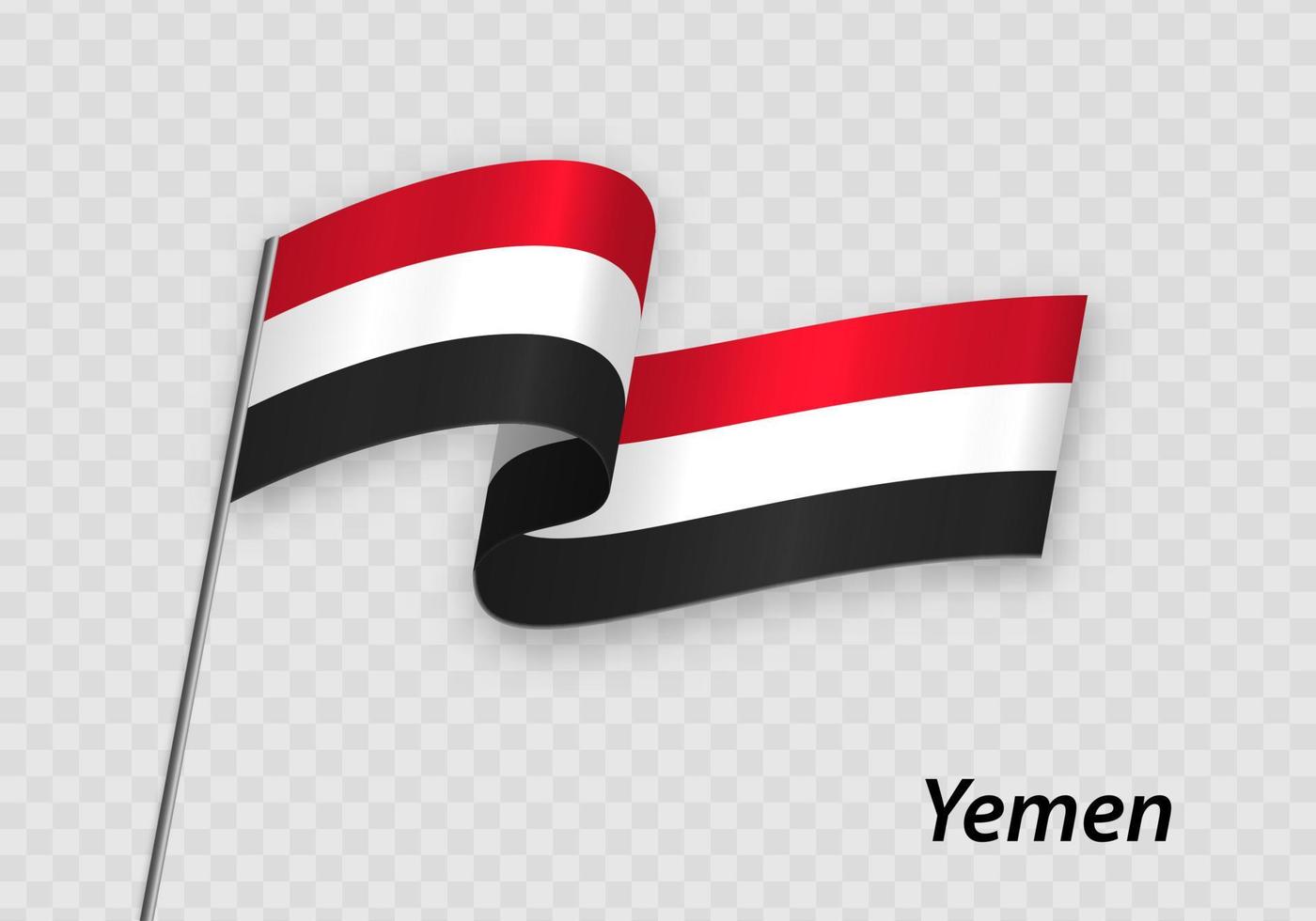 acenando a bandeira do iêmen no mastro da bandeira. modelo para o dia da independência vetor