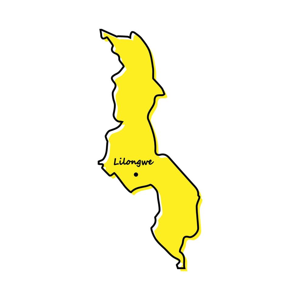simples esboço mapa do malawi com capital localização vetor