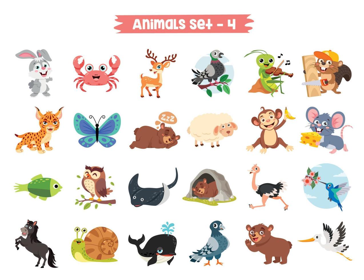 conjunto de animais fofos de desenho animado vetor