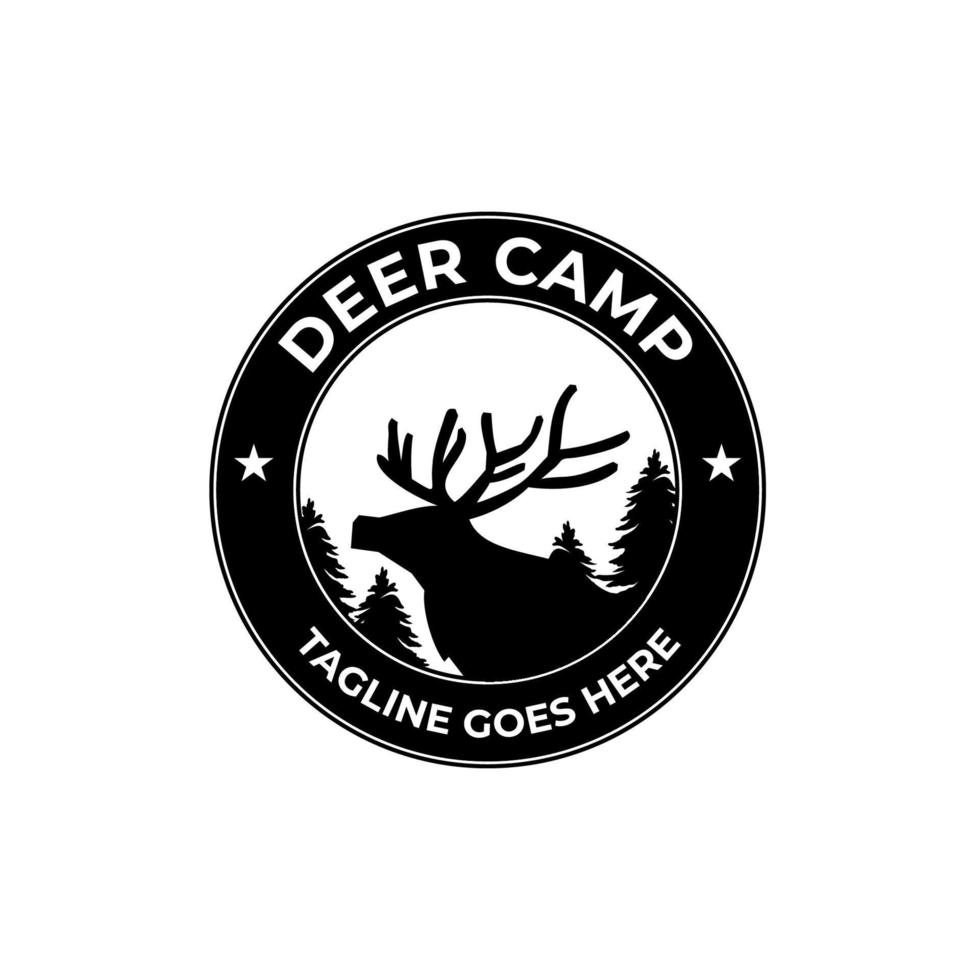 veado acampamento logotipo Projeto modelo com veado ícone e distintivo. perfeito para negócios, empresa, móvel, aplicativo, jardim zoológico, etc. vetor