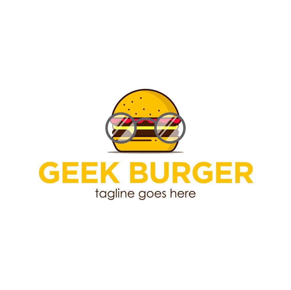 nerd hamburguer logotipo Projeto modelo com hamburguer ícone e óculos. perfeito para negócios, empresa, restaurante, móvel, aplicativo, etc vetor