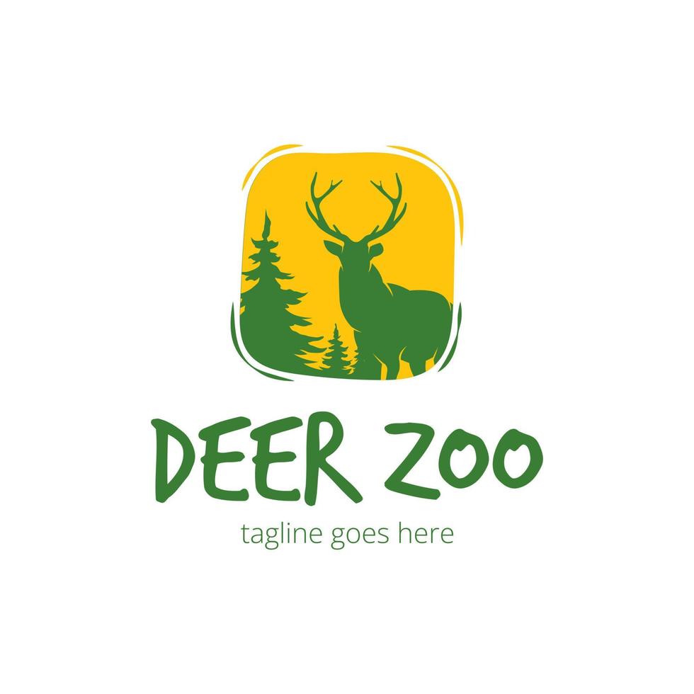 veado jardim zoológico logotipo Projeto modelo com veado ícone e floresta. perfeito para negócios, empresa, móvel, aplicativo, jardim zoológico, etc. vetor