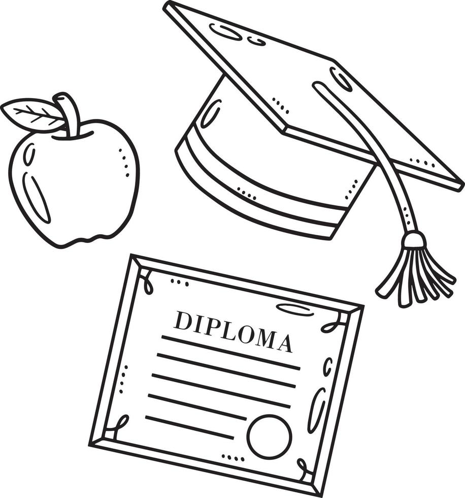 graduação boné, diploma, e maçã isolado vetor