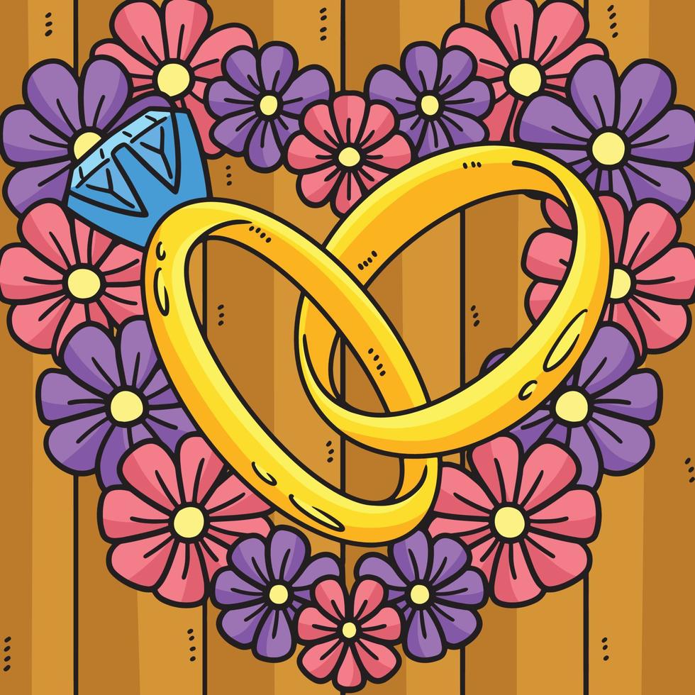 Casamento anel dentro uma coração flor colori desenho animado vetor