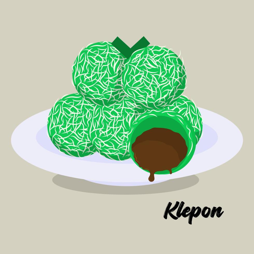 plano Projeto ilustração do indonésio tradicional lanche klepon significa doce lanche com coco açúcar dentro vetor