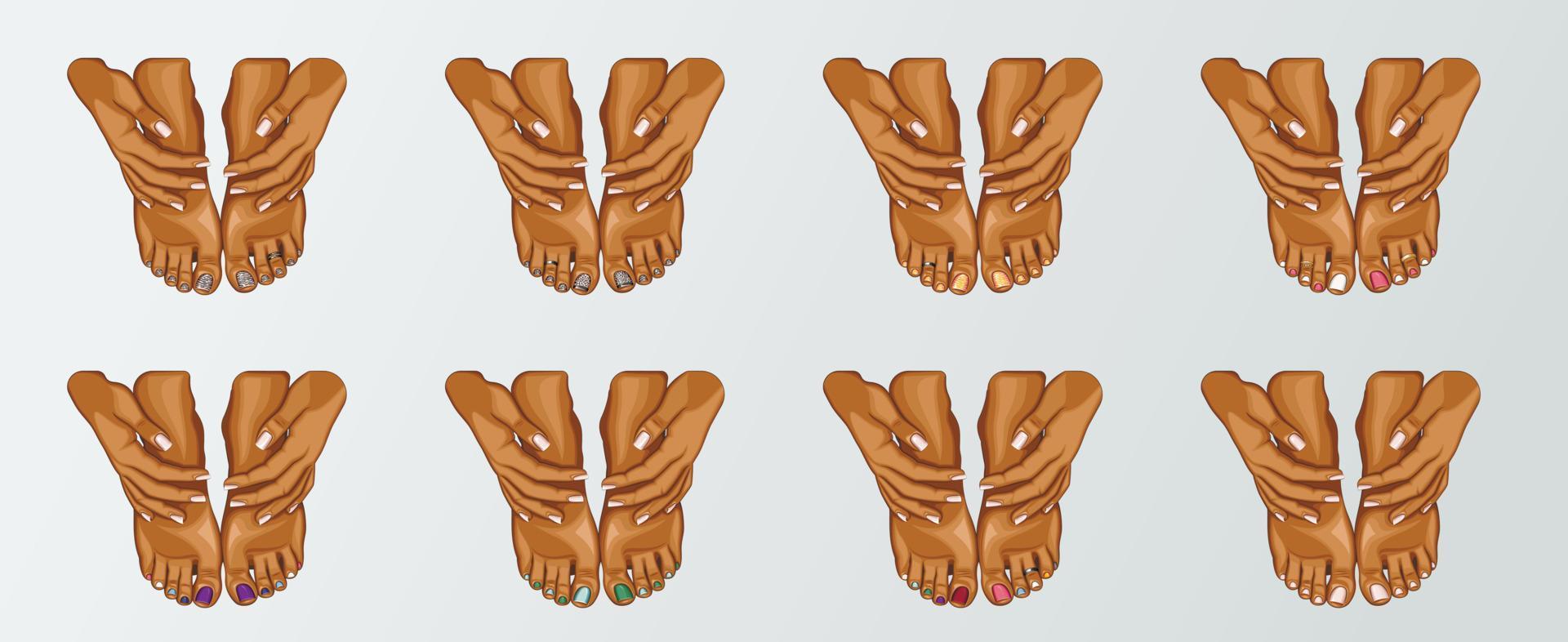 pedicure logotipo coleção, lindo fêmea pernas com pedicure. moda e beleza ilustração para beleza salão, unha tecnologia vetor