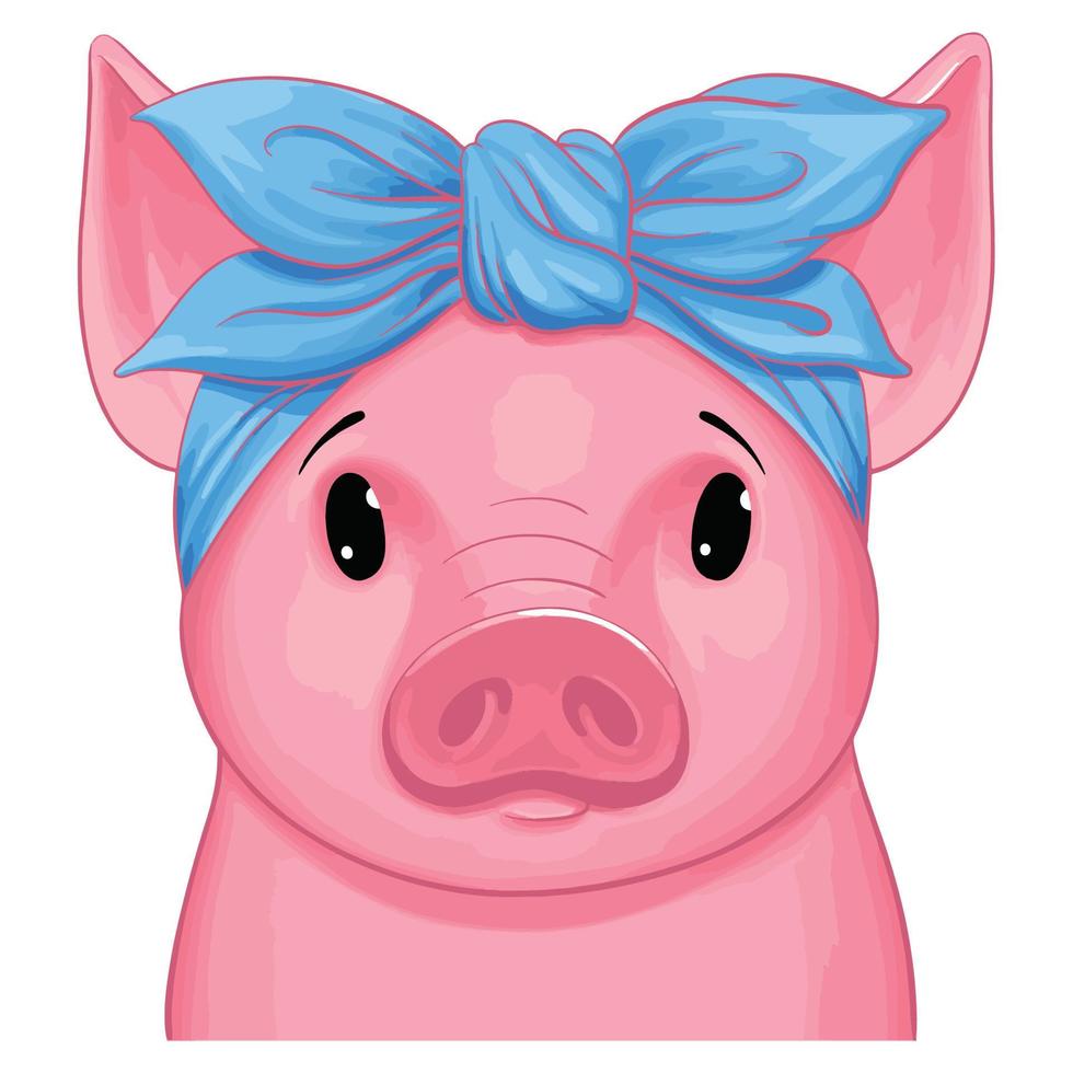 fofa porco com bandana, porco vetor, desenho animado Fazenda de porcos animal, animal vetor, fofo porco, rosa porco vetor, porco face vetor, porco cortar arquivo, porco svg,porco clipart vetor