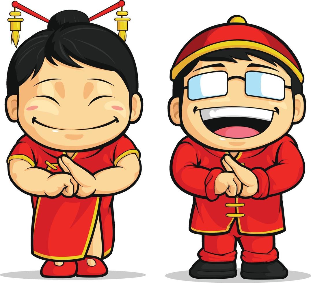 ilustração dos desenhos animados da saudação da celebração do ano novo chinês vetor