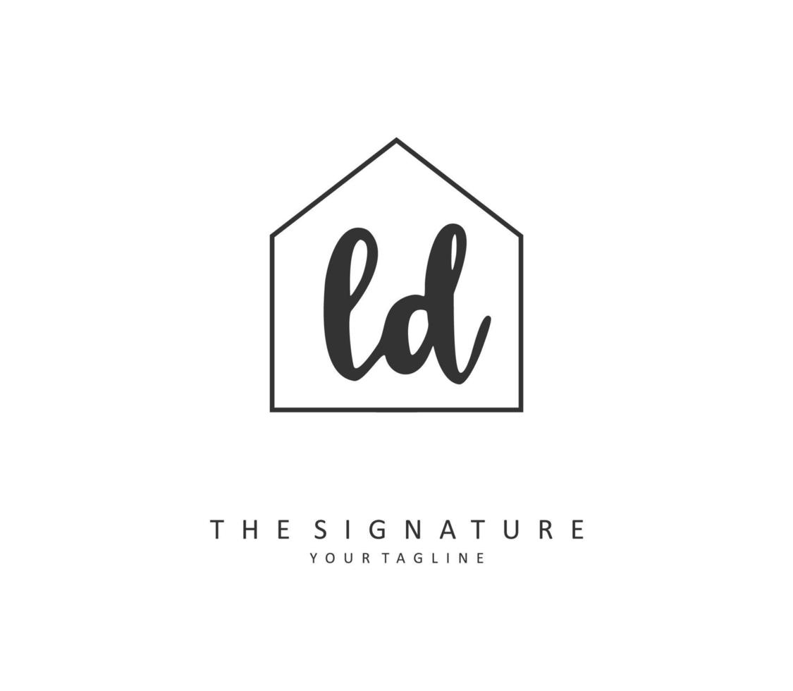 ld inicial carta caligrafia e assinatura logotipo. uma conceito caligrafia inicial logotipo com modelo elemento. vetor