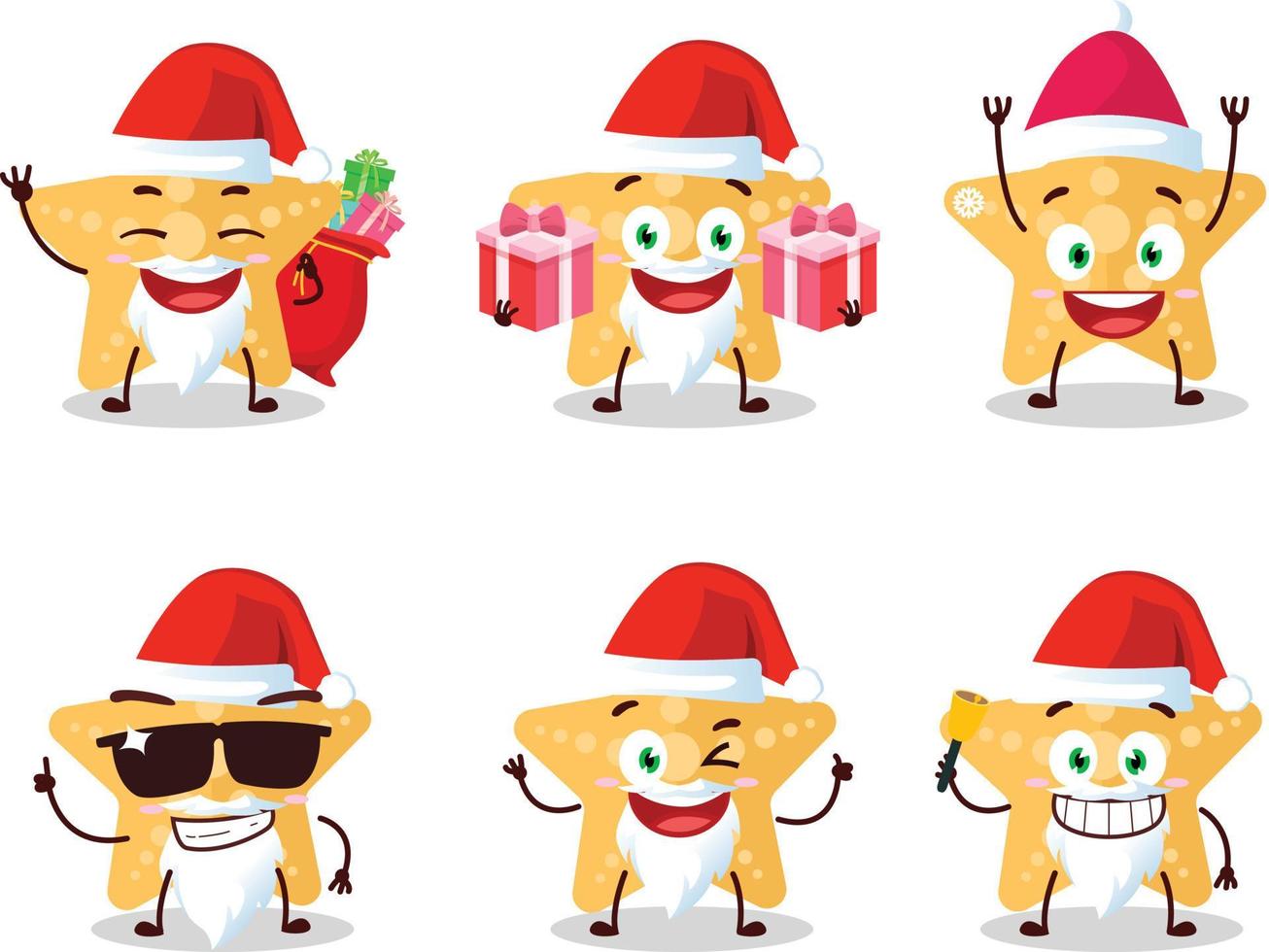 santa claus emoticons com amarelo estrelas do mar desenho animado personagem vetor