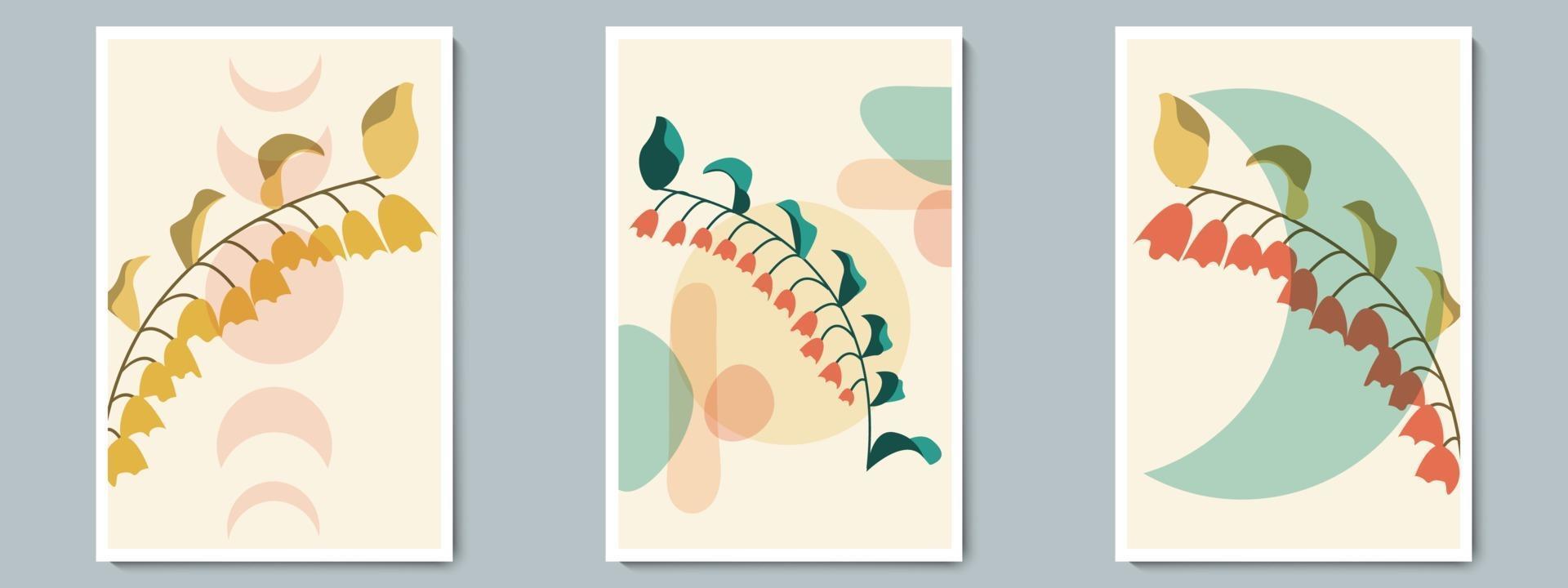 parede botânica arte vetor cartaz primavera, conjunto de verão. folhagem minimalista com forma simples abstrata