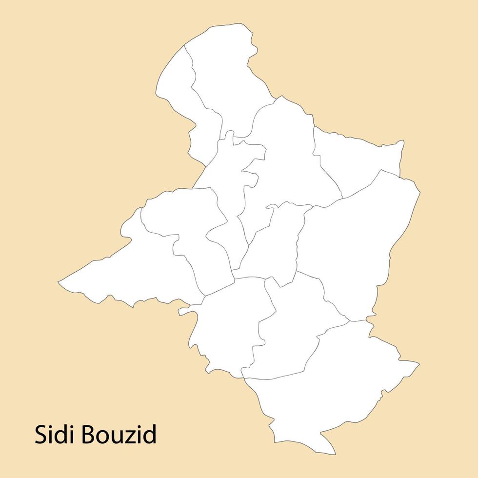 Alto qualidade mapa do sidi bouzid é uma região do Tunísia vetor