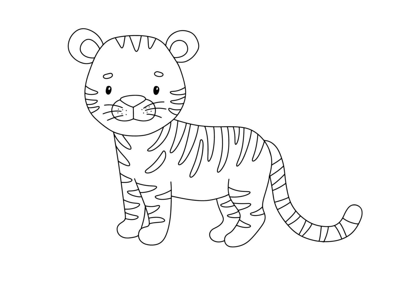 fofa tigre dentro linha estilo. desenhando africano bebê selvagem gato isolado em branco fundo. vetor doce esboço animal para infantil coloração livro. selva animal