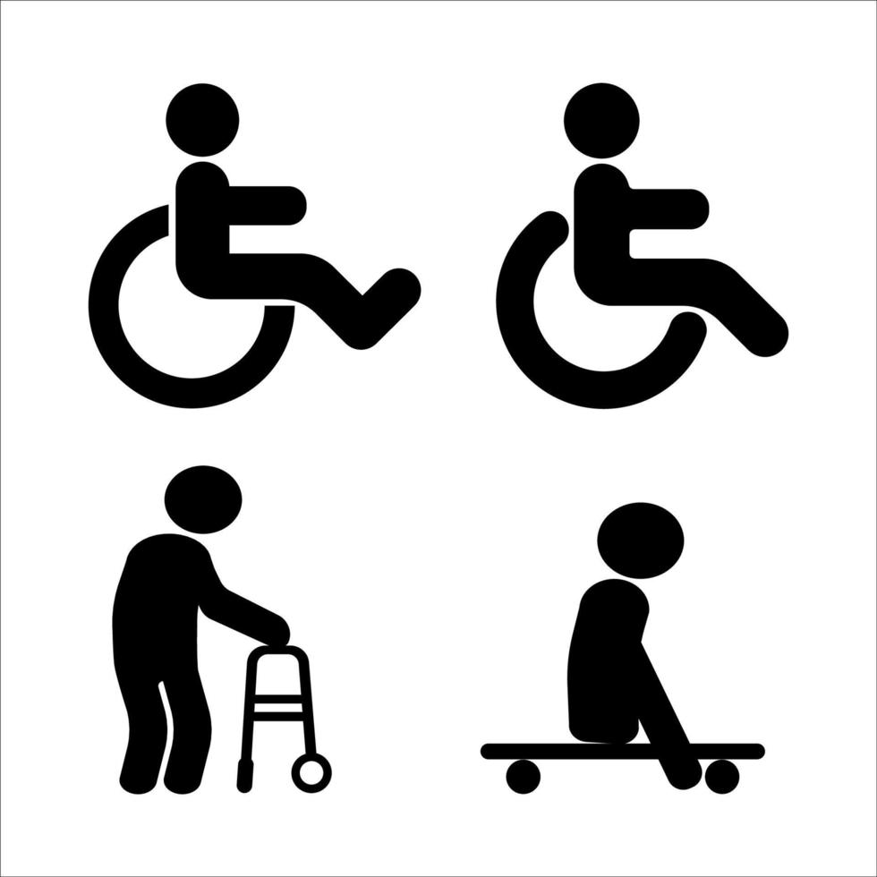pessoa com deficiências e fisica prejuízo símbolos. cadeira de rodas placa. vetor ilustração
