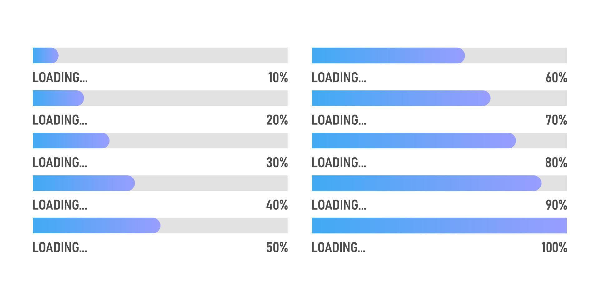 conjunto do azul gradiente Carregando Barra com percentagem, vetor ilustração