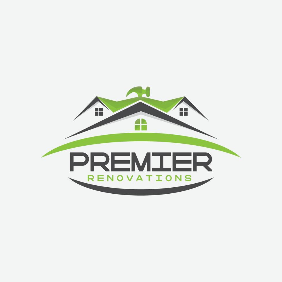 casa premier renovações logotipo com cobertura e martelo vetor