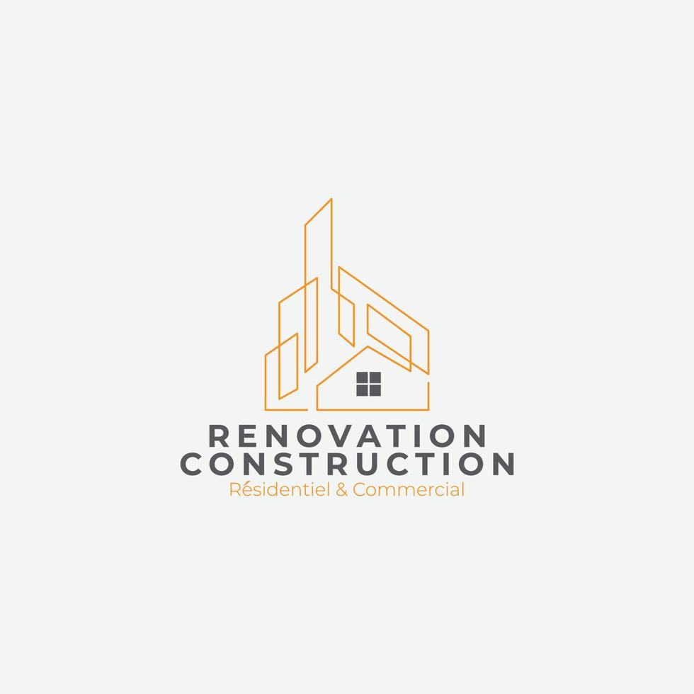 residencial e comercial renovação e construção linha arte logotipo conceito vetor