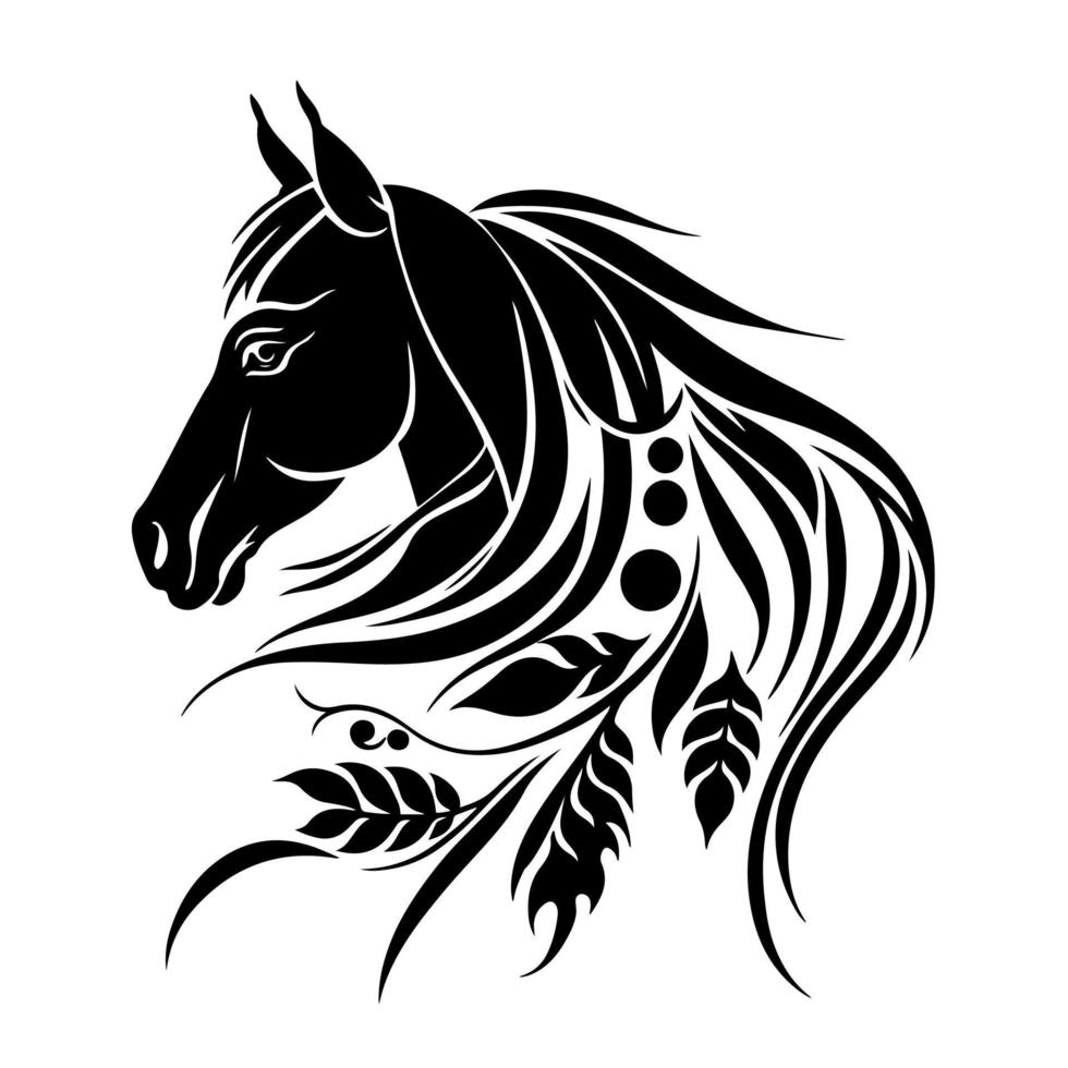floral retrato do uma fofa cavalo, lado visualizar. simples vetor ilustração para logotipo, emblema, tatuagem, bordado, laser corte, sublimação.