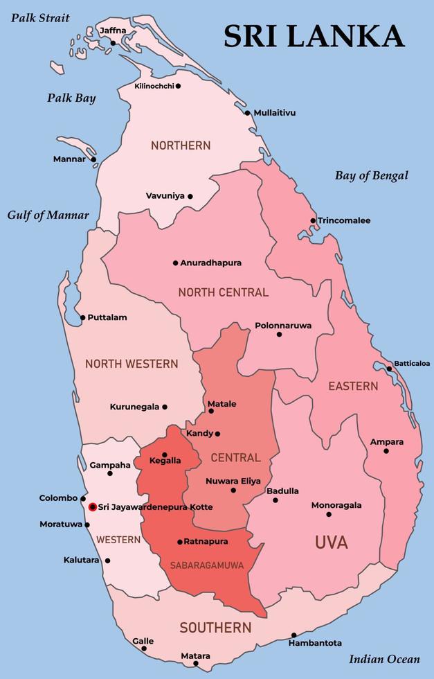 detalhado mapa do sri lanka vetor