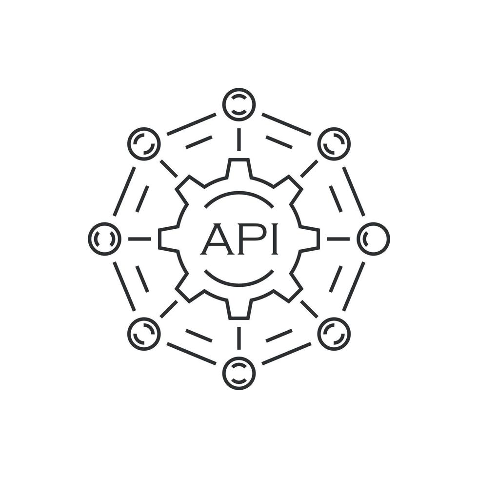 api ícone dentro plano estilo. Programas integração vetor ilustração em isolado fundo. algoritmo programação placa o negócio conceito.