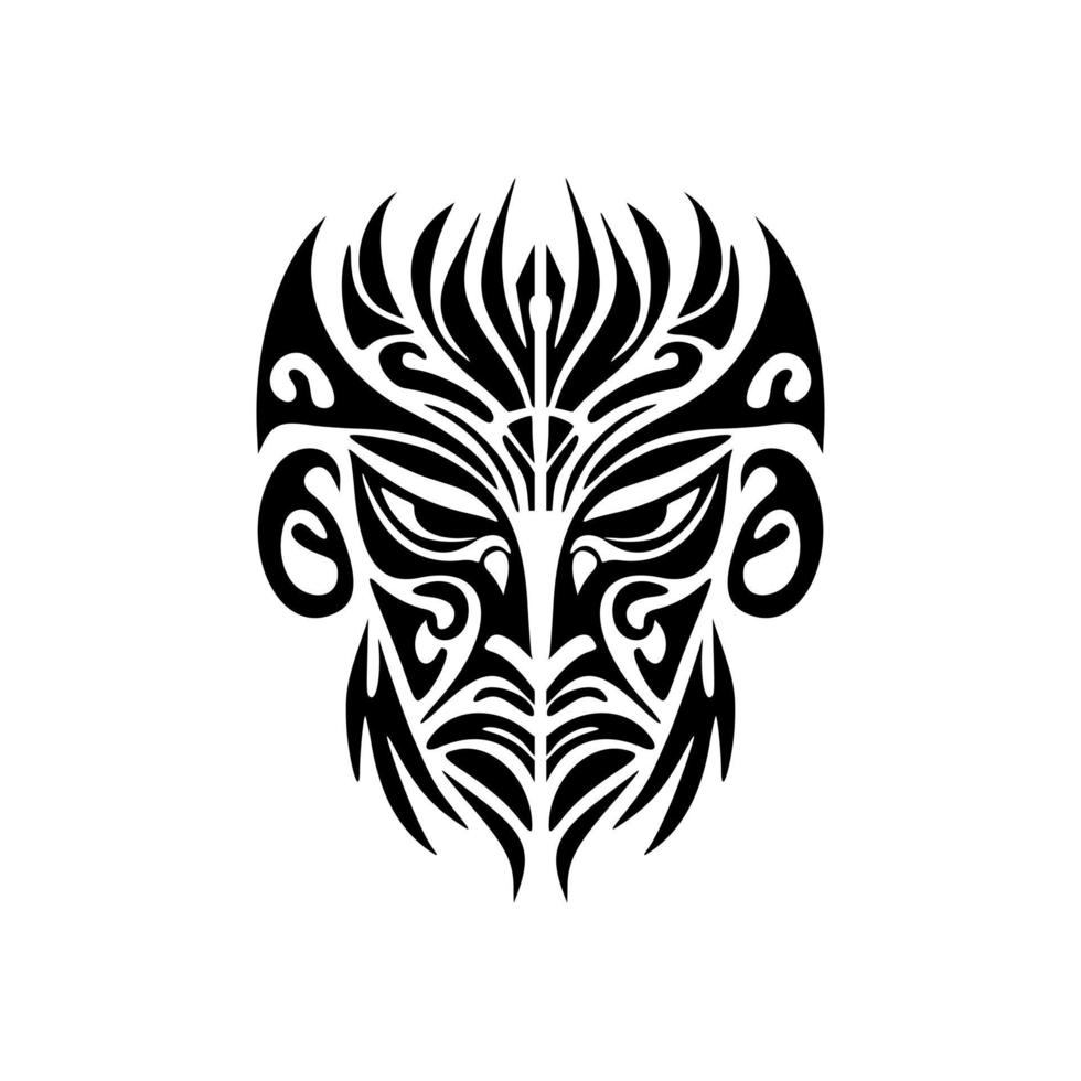 vetor tatuagem esboço do uma Preto e branco polinésio Deus mascarar.