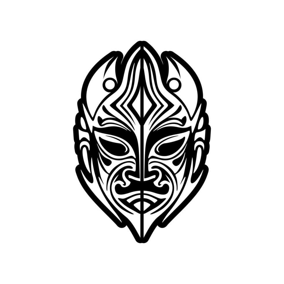 vetor tatuagem do uma polinésio Deus mascarar dentro Preto e branco.