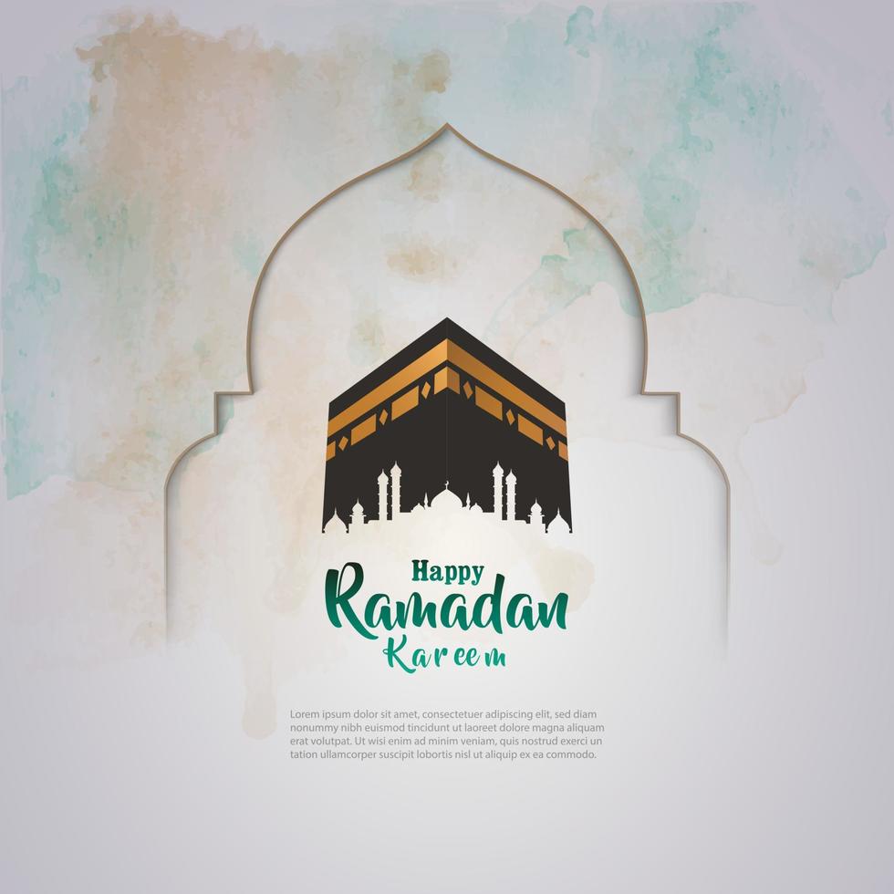 islâmico cumprimento Ramadã kareem cartão Projeto com piedosos kaaba vetor