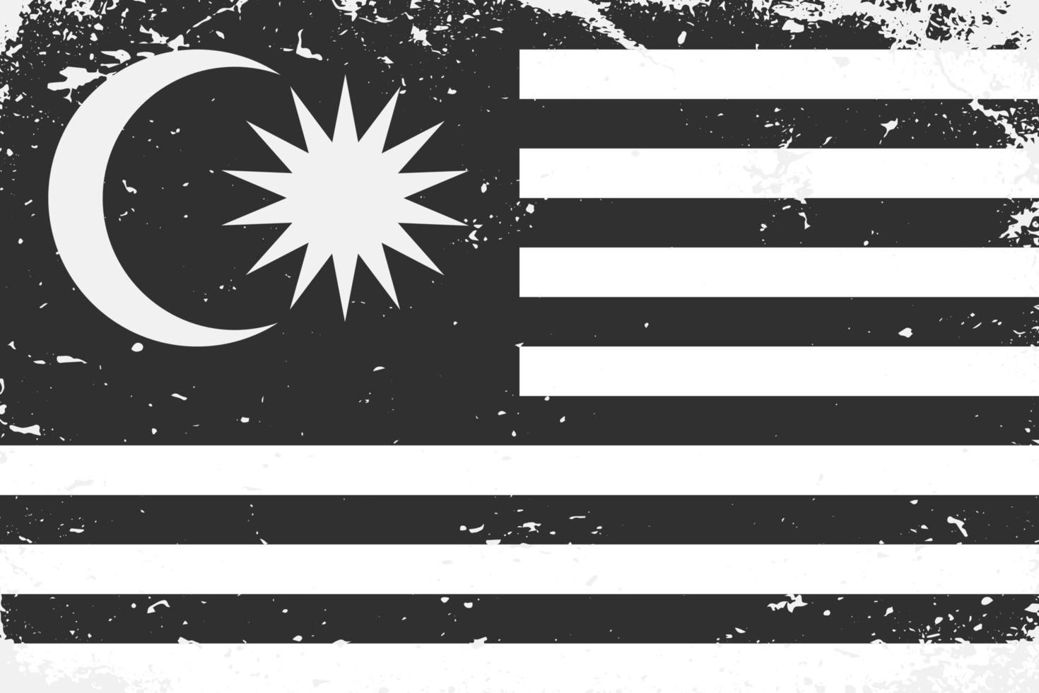 grunge estilizado Preto e branco bandeira Malásia. velho vintage backgro vetor