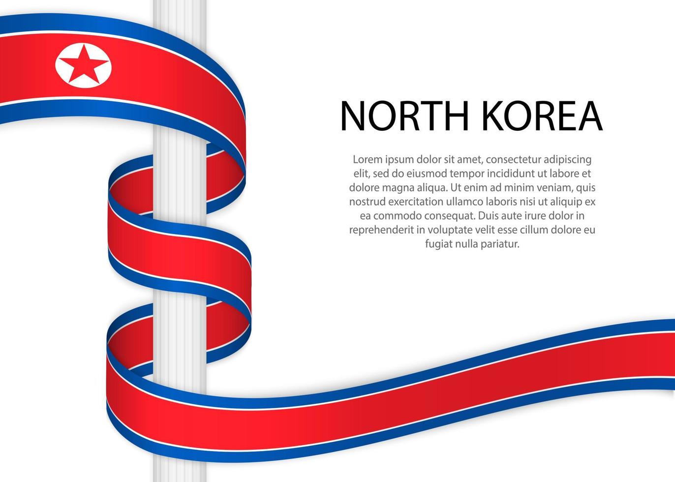 acenando fita em pólo com bandeira do norte Coréia. modelo para ind vetor