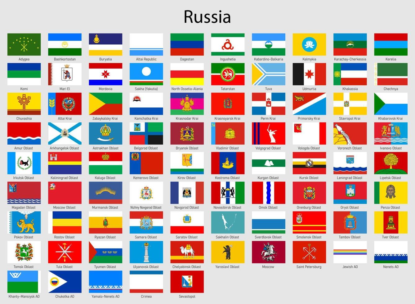 conjunto bandeiras do a regiões do Rússia, todos russos província bandeira vetor