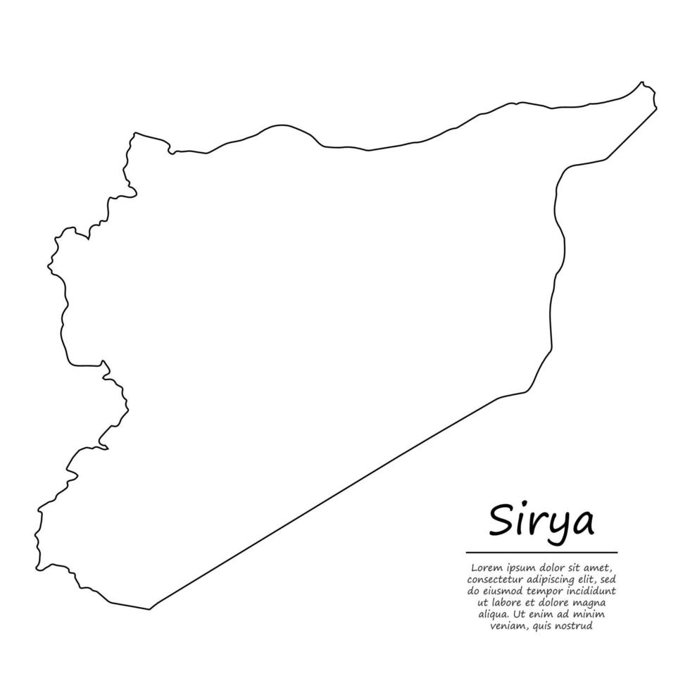 simples esboço mapa do Sirya, silhueta dentro esboço linha estilo vetor