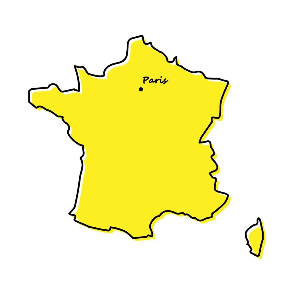 simples esboço mapa do França com capital localização vetor