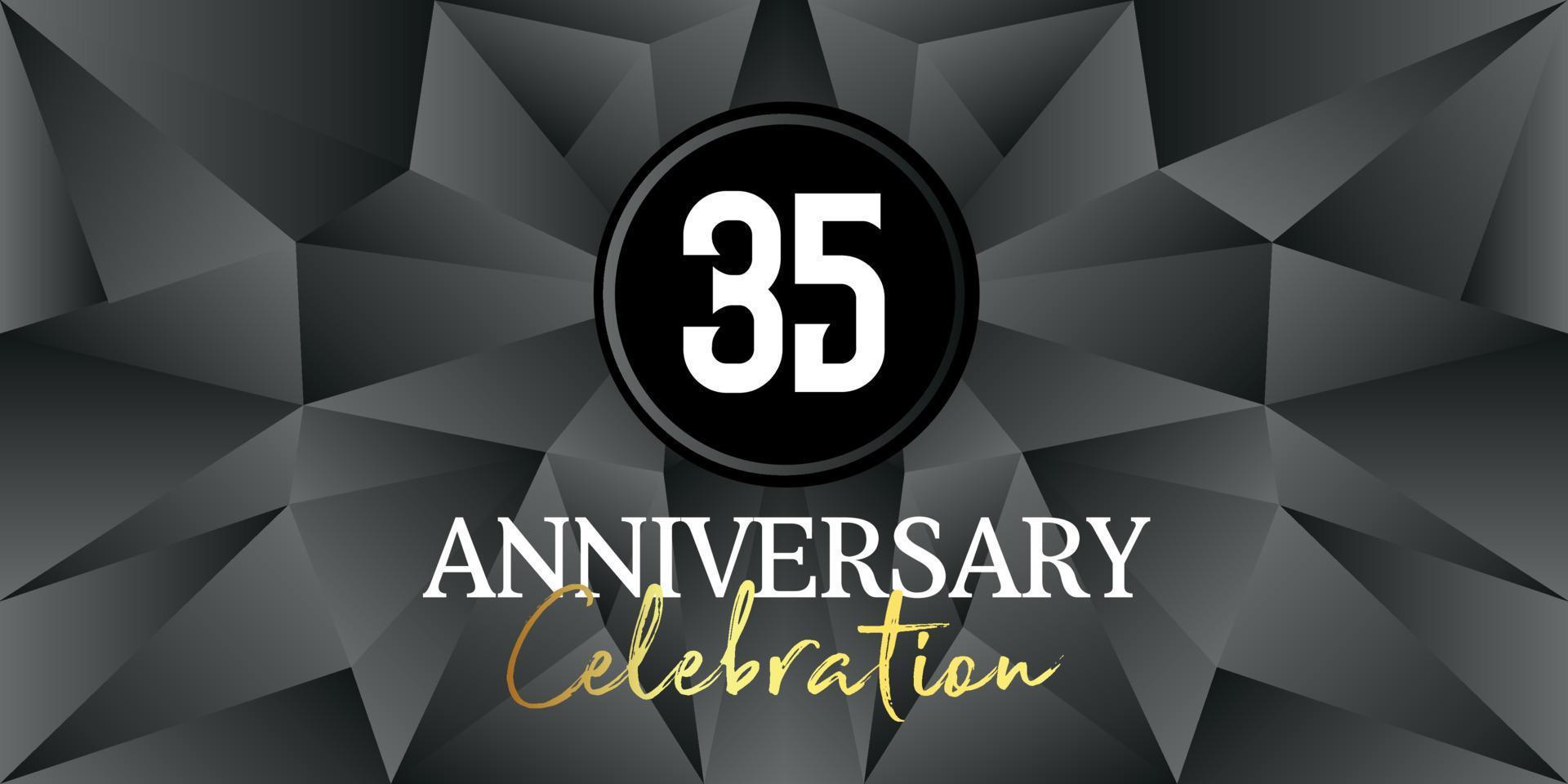 35 ano aniversário celebração logotipo Projeto branco e ouro cor em elegante Preto fundo vetor arte abstrato fundo vetor