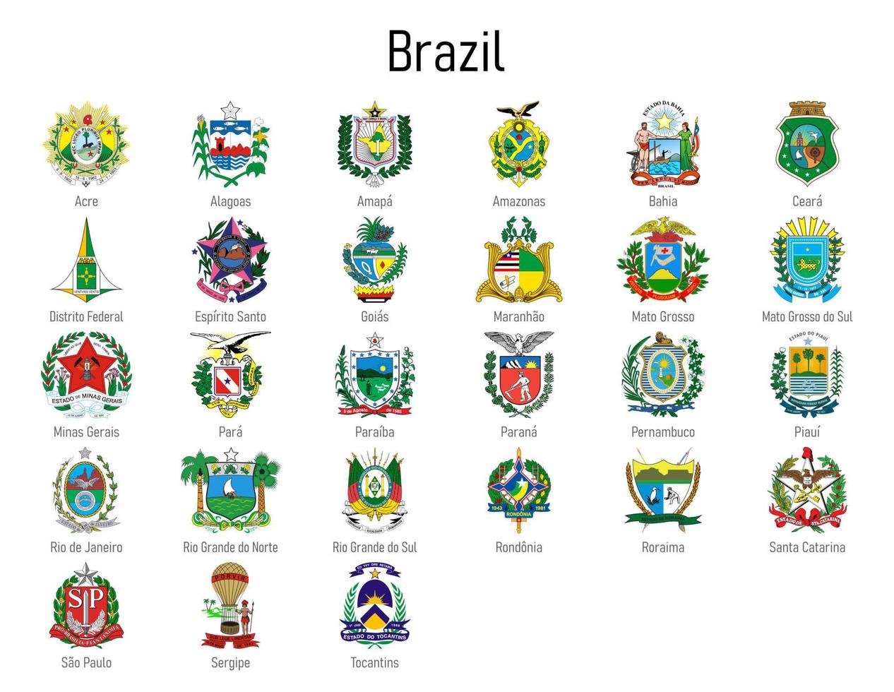 casaco do braços do a estados do brasil, todos brasileiro regiões emblema vetor