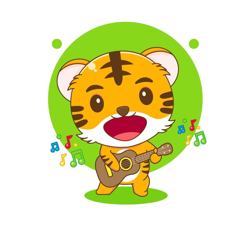 desenho animado ilustração do fofa tigre jogando guitarra personagem vetor