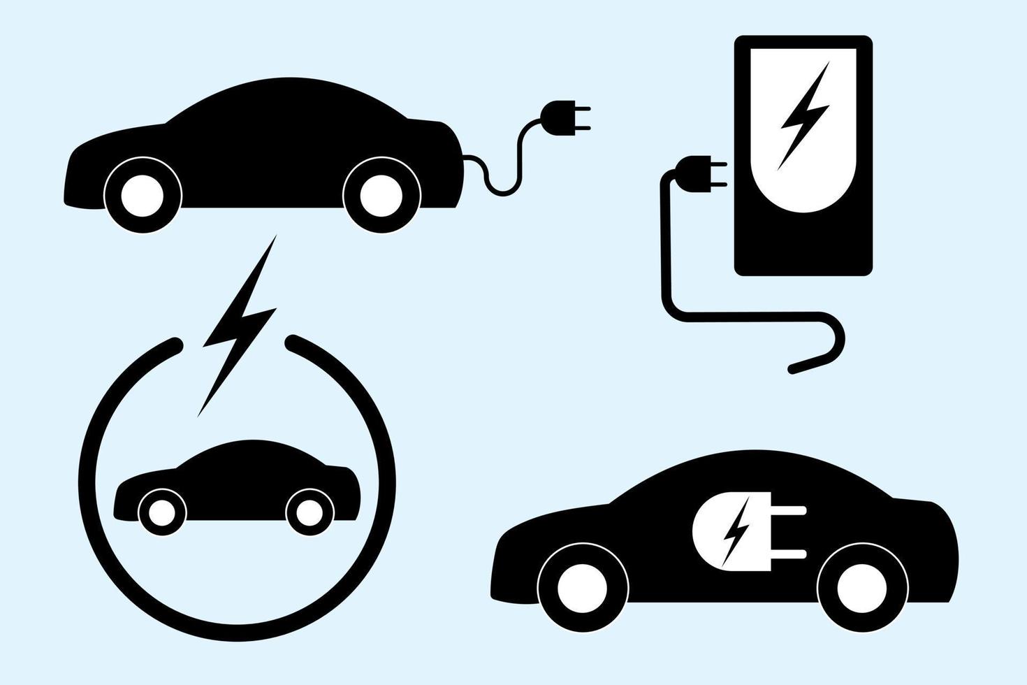 conjunto vetor ilustração do elétrico alimentado carro e cobrando ponto ícones estilo.