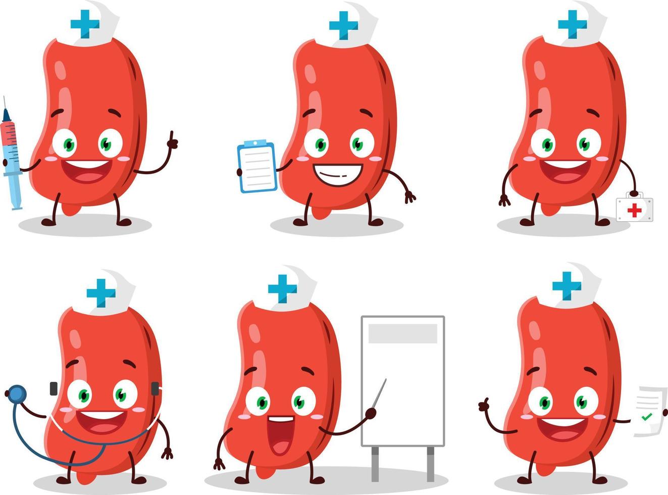 médico profissão emoticon com linguiça desenho animado personagem vetor