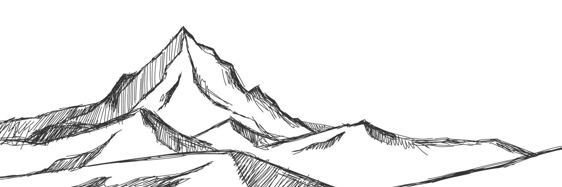 montanhas esboço, gravação estilo, mão desenhado vetor ilustração