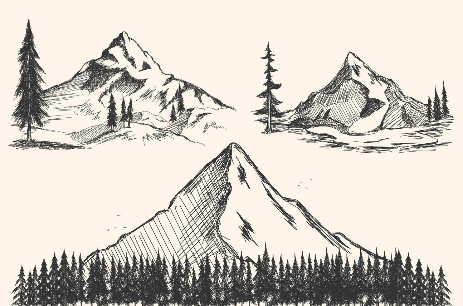 conjunto de elementos da natureza, montanhas e florestas. ilustração vetorial conjunto de elementos da natureza, montanhas e florestas. vetor
