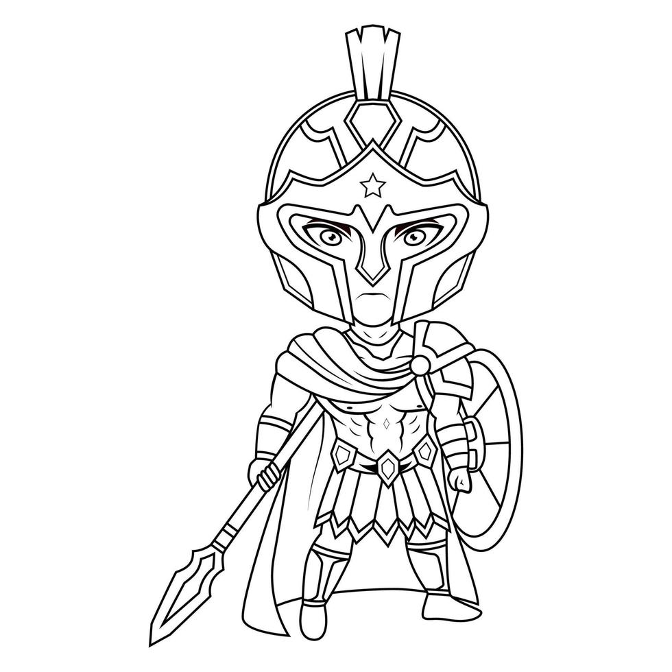 ares chibi mascote linha arte vetor