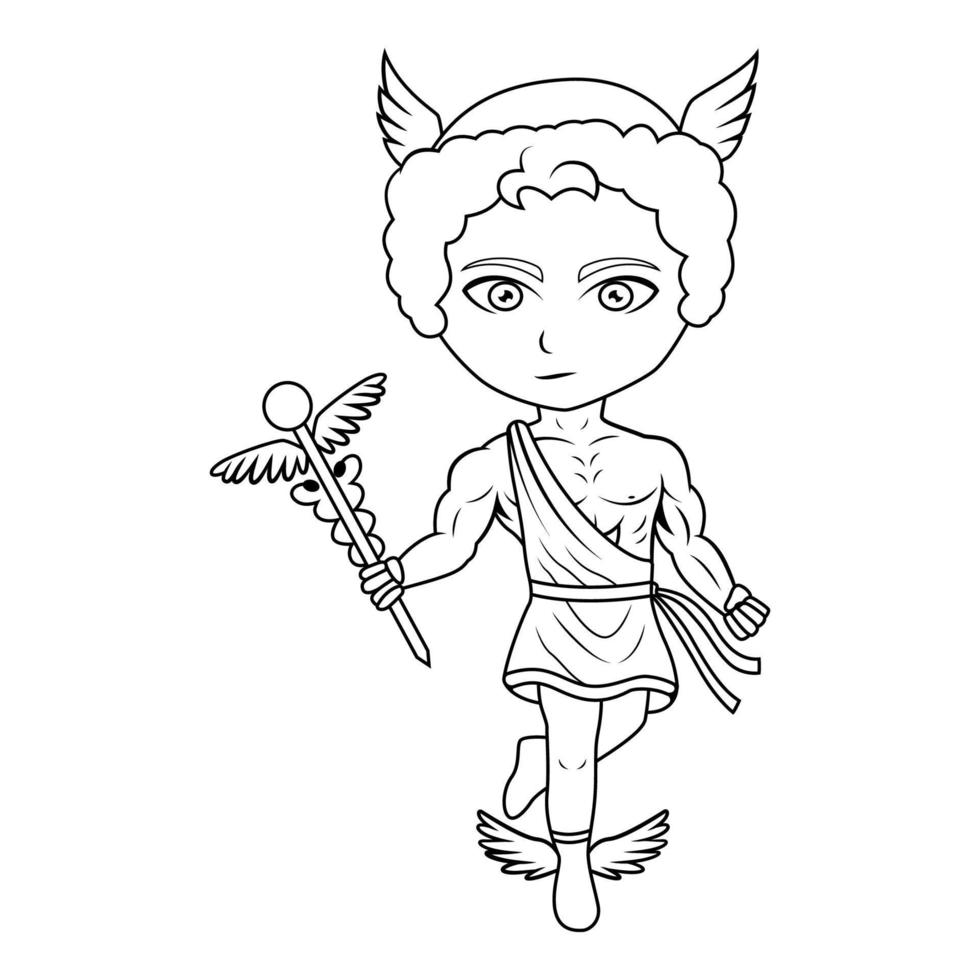 Hermes chibi mascote linha arte vetor