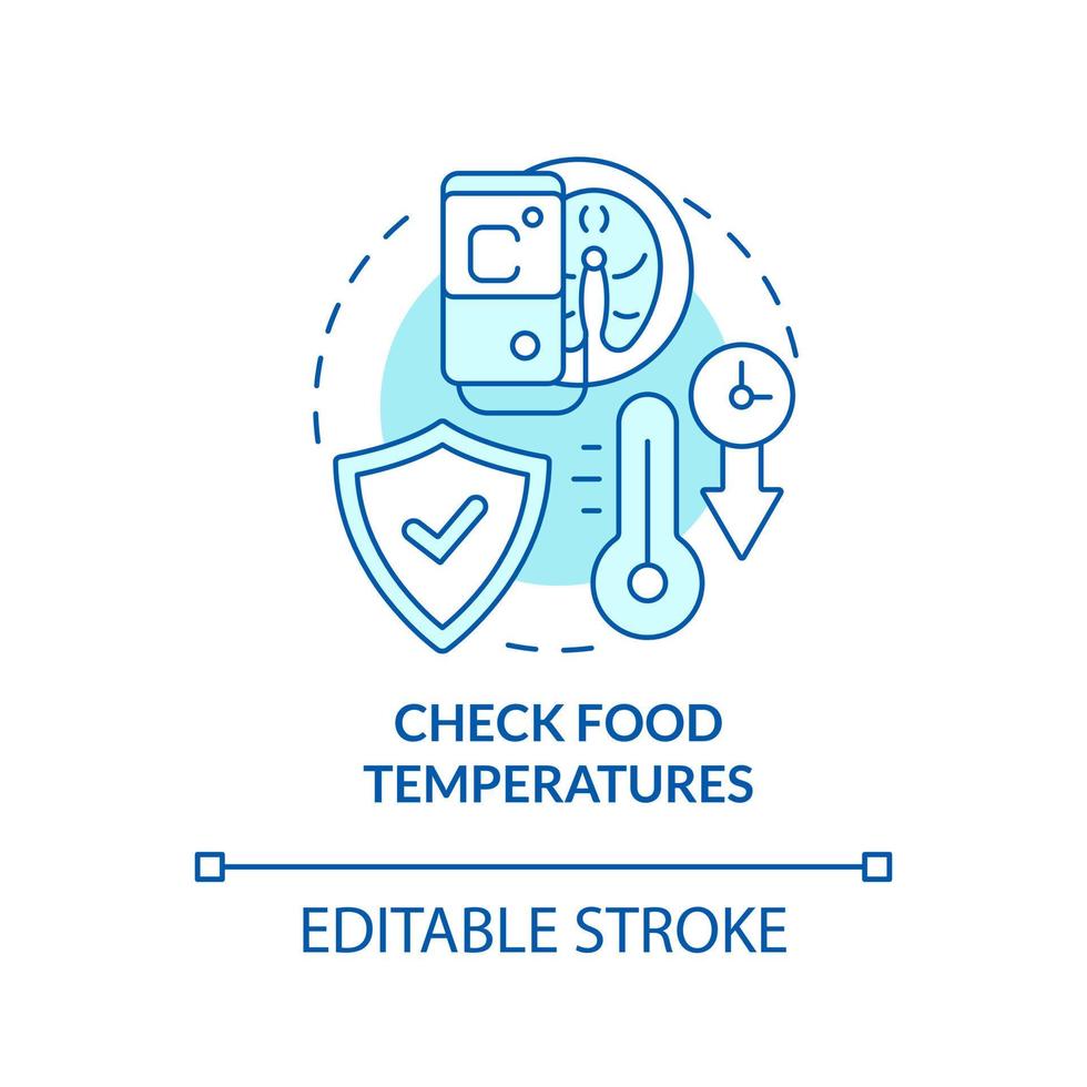 Verifica Comida temperaturas turquesa conceito ícone. produtos armazenar. haccp em prática abstrato idéia fino linha ilustração. isolado esboço desenho. editável acidente vascular encefálico vetor