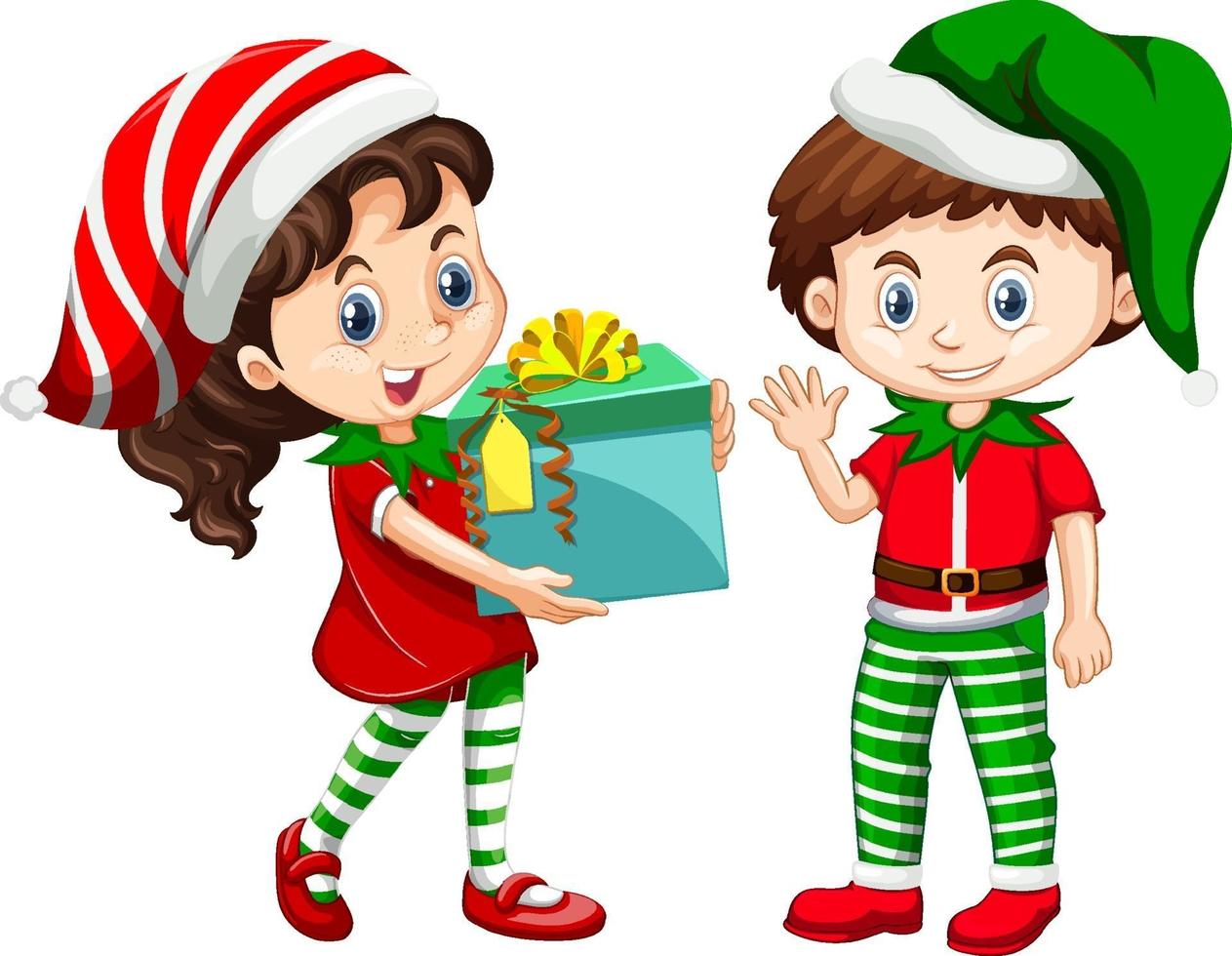 menino e menina bonitos vestindo fantasias de natal personagem de desenho animado vetor